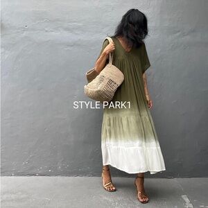 Stylepark 1 Olive Green and Cream Maxi Dress S M L